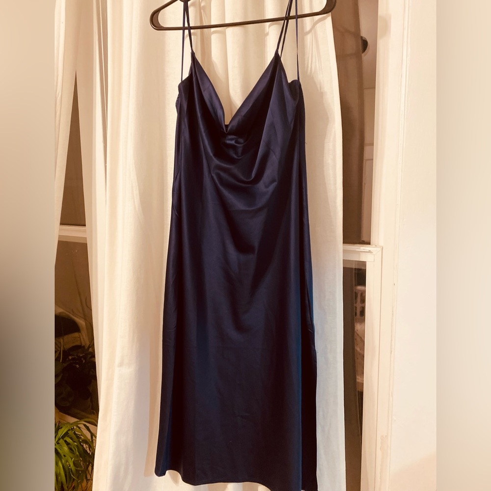 Satin blue slip dress ! Lovely Day, Size large but could fit medium as well!